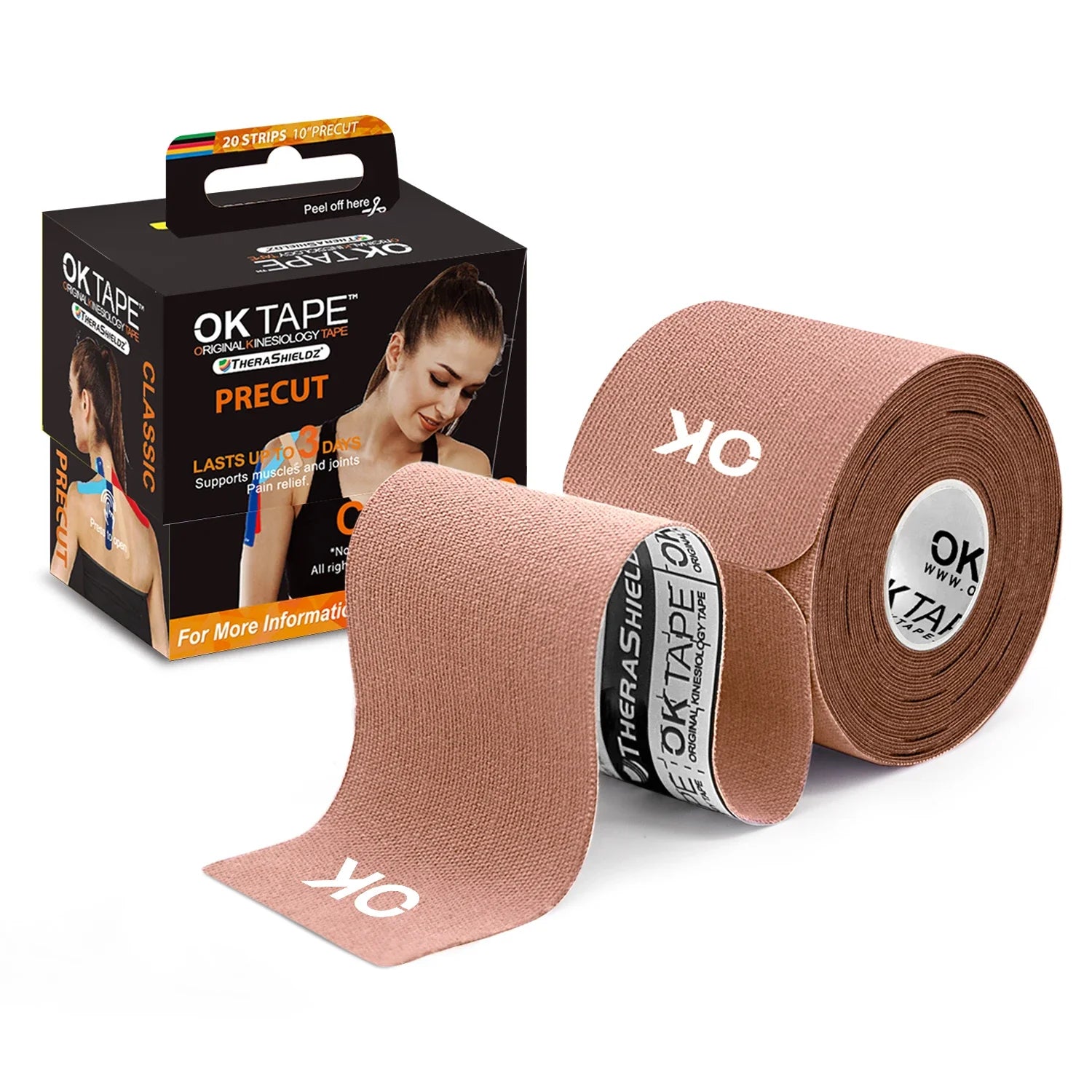 OK TAPE 4 Rolls Kinesiology Tape Precut, Cotton Elastic Athletic Tape Latex Free,20 Strips per Roll 2In X 16Ft,Muscle Support,Black