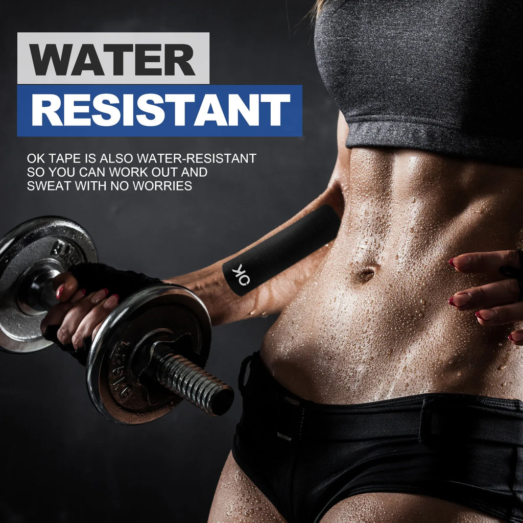 OK TAPE 4 Rolls Kinesiology Tape Precut, Cotton Elastic Athletic Tape Latex Free,20 Strips per Roll 2In X 16Ft,Muscle Support,Black